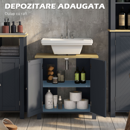  Dulap Sub Chiuveta din PAL si MDF cu 2 Usi si Raft Interior Reglabil, 60x30x60 cm, Gri [4]