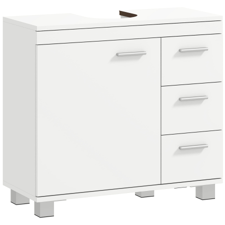  Dulap Sub Lavoar pentru Baie cu Usa Amortizata si 3 Sertare, Decupaj in Forma de U si Rafturi, Dulap Modern si Compact pentru Lavoare cu Piedestal sau Fara, Alb [0]
