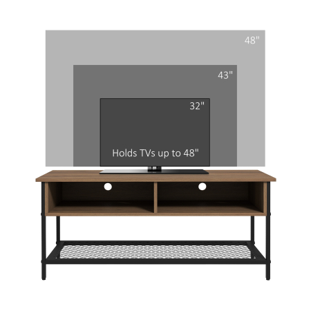  Dulap SuportTV pana la 48" in Stil Industrial, Mobiler Jos cu Rafturi din Lemn si Otel, 110x40x48cm, Maro si Negru [5]
