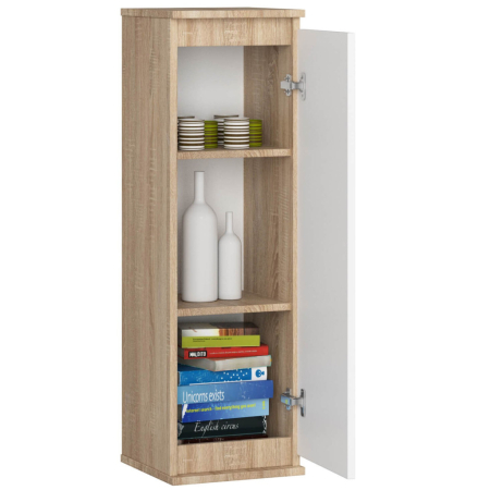 Dulap suspendat, cu usa si 3 rafturi interioare, PAL 16 mm, 30x30x99 cm, stejar sonoma si alb [1]