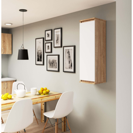 Dulap suspendat, cu usa si 3 rafturi interioare, PAL 16 mm, 30x30x99 cm, stejar sonoma si alb [4]