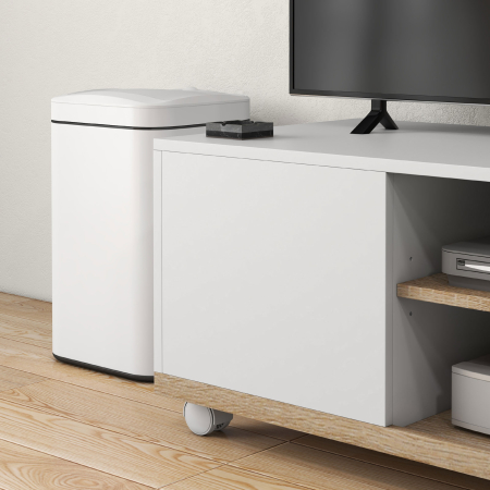  Dulap TV 42" Max cu 2 Rafturi deschise si Usa, Dulap TV Jos din PAL cu Roti, 80x45x39.5 cm, Alb [8]