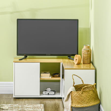  Dulap TV in Forma L - 90×90×45 cm cu Rafturi si Dulapuri [6]