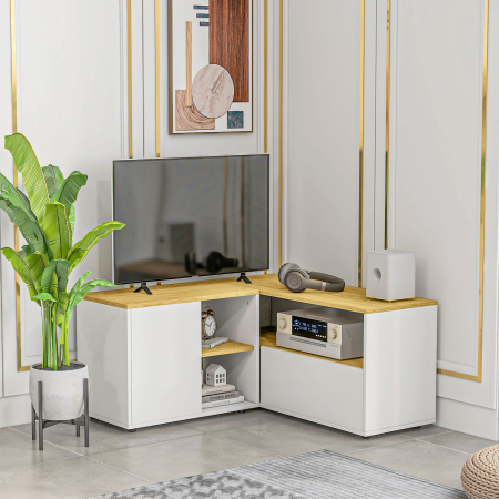  Dulap TV in Forma L - 90×90×45 cm cu Rafturi si Dulapuri [1]