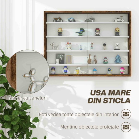  Dulap Vitrina de Perete cu 2 Usi din Sticla si 4 Rafturi Reglabile, Maro [4]