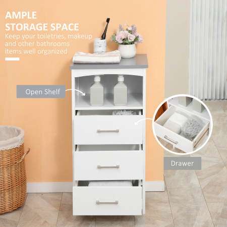  Dulapior Baie Alb - 3 Sertare & Raft Deschis, MDF 40×33×80 cm [3]
