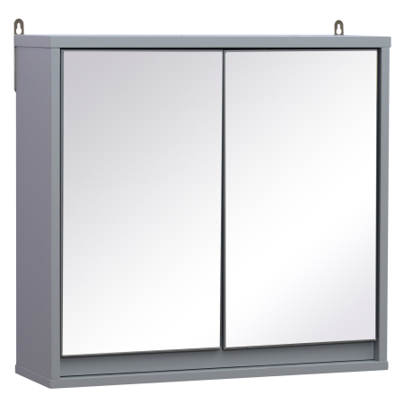 Mobilier pentru baie -  Dulapior Baie Suspendat - Usi Sticla & Raft Reglabil, Gri