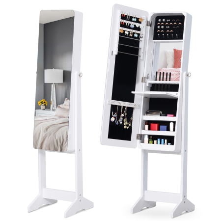 Dormitor & birou -  Dulapior Cutie de bijuterii cu Oglinda si Iluminare LED Automata, Alb, 30x146x36 cm