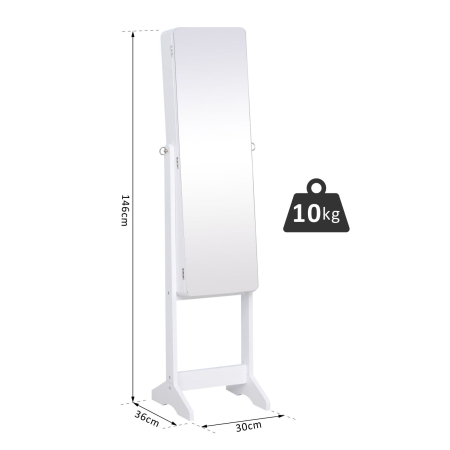  Dulapior Cutie de bijuterii cu Oglinda si Iluminare LED Automata, Alb, 30x146x36 cm [2]