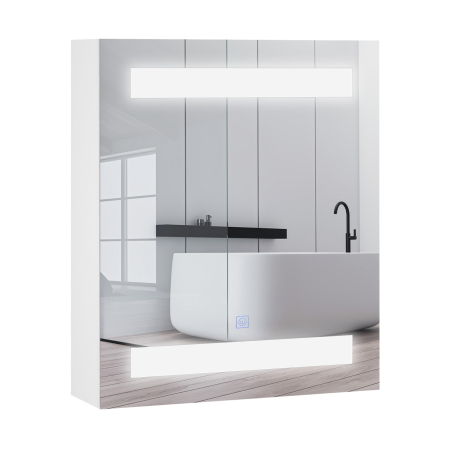 Baie -  Dulapior de Baie cu 1 Usa, Oglinda si Lumini LED cu Touch si Reglare Intensitate 60 x 50 x15cm