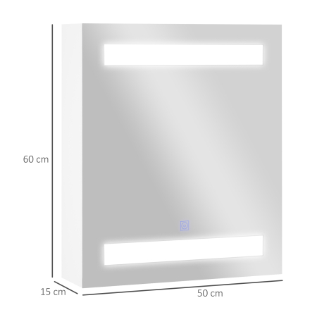  Dulapior de Baie cu 1 Usa, Oglinda si Lumini LED cu Touch si Reglare Intensitate 60 x 50 x15cm [2]