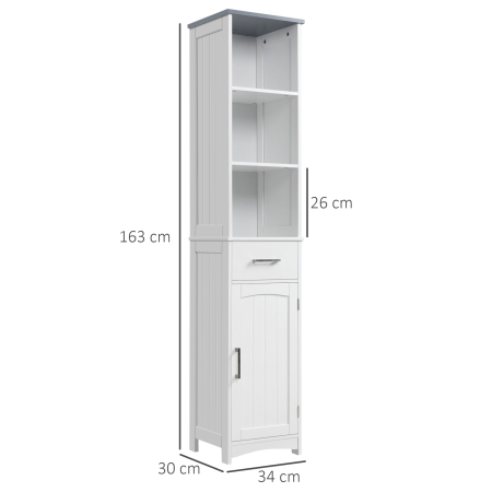  Dulapior de baie cu Raft cu 3 niveluri, din MDF Lacuit, 34x30x163cm, Alb si Gri [2]