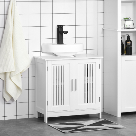  Dulapior de Baie sub Lavoar cu 2 Usi din MDF cu Economisire de Spatiu cu Etajere Reglabile 60x30x60cm Alb [1]