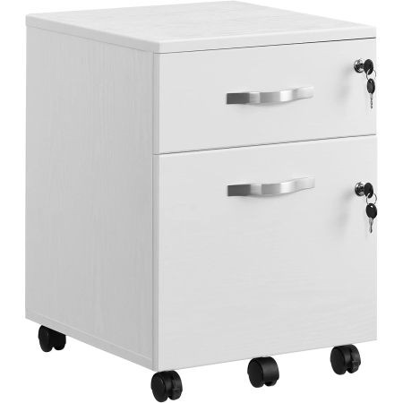 Birouri - Dulapior de birou cu 2 sertare, incuietori, suport dosare A4, 5 roti, 44x40x55 cm, alb
