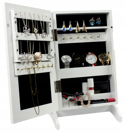 Dulapior de toaleta cu oglinda si spatiu de depozitare bijuterii, 21x36x15cm, alb [5]