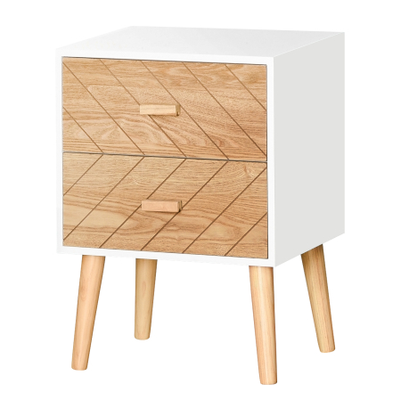 Mobila dormitor -  Dulapior in Lemn 2 Sertare Stil Nordic, Alb si Lemn, 40x30x55,5cm