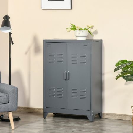  Dulapior Multifunctional cu 2 Usi Stil Industrial, Dulapior Metalic pentru Casa si Garaj - Gri [1]
