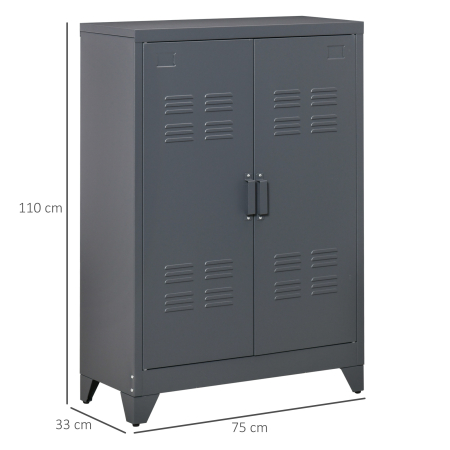  Dulapior Multifunctional cu 2 Usi Stil Industrial, Dulapior Metalic pentru Casa si Garaj - Gri [2]