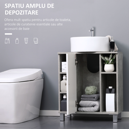  Dulapior Subchiuveta cu Decupare in forma de U si 6 Etajere din Lemn, 60x30x68cm - Alb/Gri [3]
