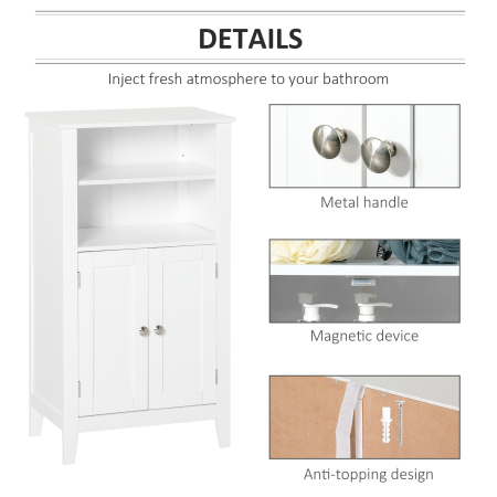  Dulpa pentru Baie cu Rafturi Reglabile si 2 Usi din Lemn, Alb 50x30x93cm [5]