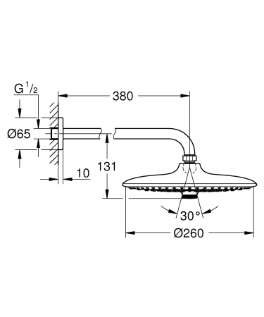 Dus fix Grohe 26458000, 260 mm, 1 bar, 380 mm, 3 pulverizari, 1/2 conexiune instalare, pivotant, Crom [5]