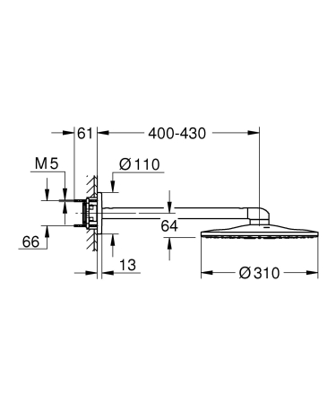 Dus fix Grohe 26475GL0, SmartActive 310, 1/2'', pe perete, 310 mm, 2 functii, necesita valva, lucios, auriu [2]