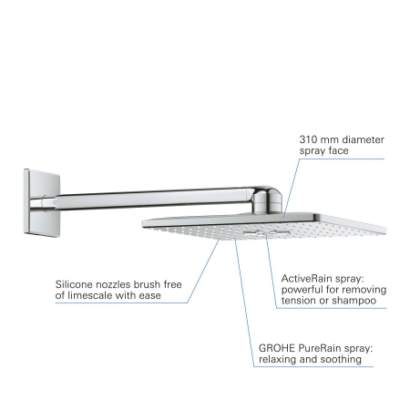 Dus fix Grohe 26479000, 310 mm, 1 bar, 430 mm, 2 pulverizari, 26484000 cod valva incastrata, pivotant, Crom [6]