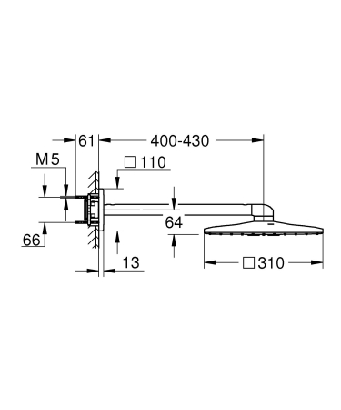 Dus fix Grohe 26479GN0, SmartActive 310 Cube, pe perete, 310 mm, 2 functii, necesita valva, mat, auriu [3]