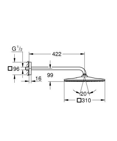 Dus fix Grohe 26564A00, Rainshower 310 Cube, pe perete, 310 mm, 1 functie, anti-calcar, lucios, grafit [2]