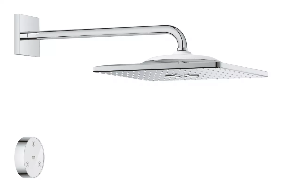 Sisteme de dus incastrate - Dus fix Grohe Rainshower SmartConnect 130 Cube , 1/2'', universal, telecomanda Wireless , 310 mm, 2 pulverizari, crom, 26642000