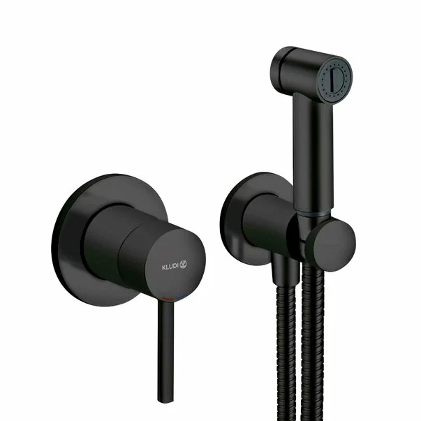 Baterii sanitare - Dus igienic cu baterie negru mat Kludi Bozz cu agatatoare para furtun si baterie