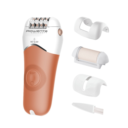 Baie - Epilator Rowenta Aqua Soft EP4920F0, 40 min autonomie, Wet&Dry, 4 accesorii, Skin Respect technology, bile pentru masaj, corai