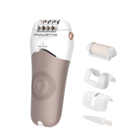Baie - Epilator Rowenta AquaSoft Wet & Dry EP4924F0, 2 trepte de viteza, 24 de pensete, autonomie 40 minute, tehnologie Skin Respect, alb & bej