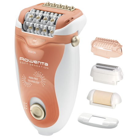 Baie - Epilator Rowenta Soft Sensation EP5720F1, 2 viteze, 24 pensete, Cap pivotant, Alb/Orange
