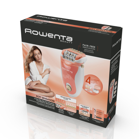 Epilator Rowenta Soft Sensation EP5720F1, 2 viteze, 24 pensete, Cap pivotant, Alb/Orange [2]