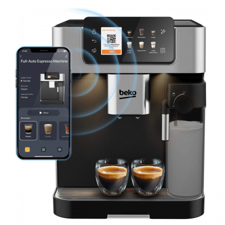 Espressor automat BEKO CaffeExperto CEG7348X, 2l, 1350W, 19 bar, 18 bauturi, 13 setari de macinare GrindPro, control din aplicatie, aroma perfecta cu BrewSense, Negru/Argintiu [0]