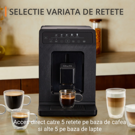 Espressor automat Krups Evidence Eco Design EA8968E0, 1450W, 15 bari, 5 retete, 5 trepte rasnita, rezervor cafea 260g, rezervor apa detasabil 2.3L, 3  [4]