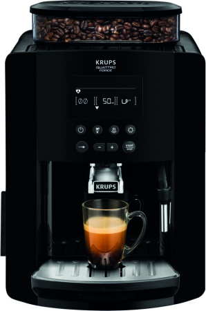 Bucatarie - Espressor automat Krups Happy  Arabica EA817010, ecran LCD, 15 bari, rezervor boabe 260g, rezervor apa 1.7L, rasnita 3 nivele, duza abur, funct