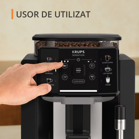 Espressor automat Krups Sensation EA910B10, 1450W, 15 bari, 5 retete, ecran tactil, rezervor cafea 260g, duza de abur, Sistem Thermoblock Compact, n [3]
