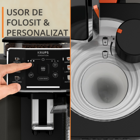 Espressor automat Krups Sensation Milk M50 EA912910, 1450W, 15 bari, 6 retete, ecran tactil, 260g, 1.7l, 3 trepte temperatura, rasnita 5 nivele, [5]