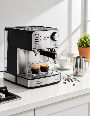 Espressor de cafea HAEGER SUPER ESPRESSO, Presiune 20 bar (pompa ULKA Italia), Cafea macinata si capsule, 1.6L, Extractie intensa cu aroma bogata, Incalzire cesti, Argintiu [5]