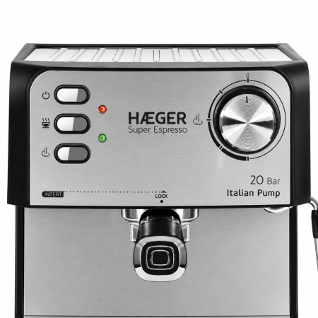 Espressor de cafea HAEGER SUPER ESPRESSO, Presiune 20 bar (pompa ULKA Italia), Cafea macinata si capsule, 1.6L, Extractie intensa cu aroma bogata, Incalzire cesti, Argintiu [3]