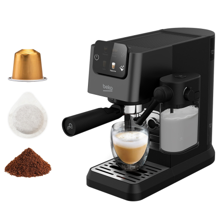 Espressor Manual 3in1 BEKO CEP5464DX, 1.1l, 1600W, 20 Bar, Sistem Cappuccino, Cafea macinata, Capsule sau Paduri, Negru [0]