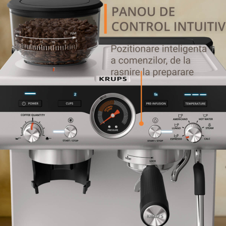 Espressor manual cu rasnita Krups Precision XP801T10, 15 bari, rezervor apa 3.5 L, 30 trepte de rasnire, 3 trepte temperatura, 3 trepte pre-infuzare,  [5]