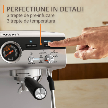 Espressor manual cu rasnita Krups Precision XP801T10, 15 bari, rezervor apa 3.5 L, 30 trepte de rasnire, 3 trepte temperatura, 3 trepte pre-infuzare,  [4]