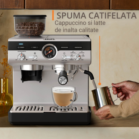 Espressor manual cu rasnita Krups Precision XP801T10, 15 bari, rezervor apa 3.5 L, 30 trepte de rasnire, 3 trepte temperatura, 3 trepte pre-infuzare,  [8]