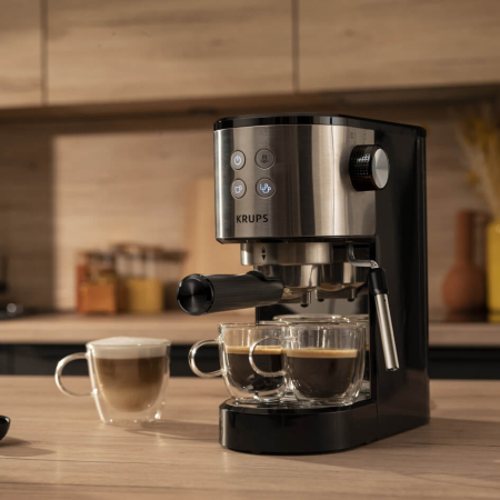 Espressor manual  KRUPS Virtuoso Essential XP441810, sistem ThermoBlock, rezervor apa de 1 L, design compact, presiune de 15 bari, negru & argintiu [5]