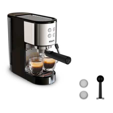 Espressor manual  KRUPS Virtuoso Essential XP441810, sistem ThermoBlock, rezervor apa de 1 L, design compact, presiune de 15 bari, negru & argintiu [2]