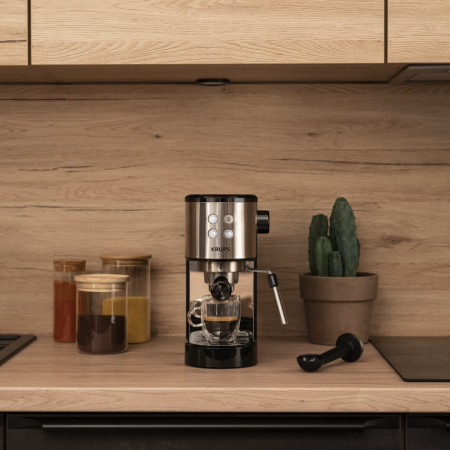 Espressor manual  KRUPS Virtuoso Essential XP441810, sistem ThermoBlock, rezervor apa de 1 L, design compact, presiune de 15 bari, negru & argintiu [6]