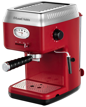 Espressoare si cafetiere - Espressor Russell Hobbs Retro Ribbon, 15 bar, rezervor 1.2L, spumare lapte, incalzire rapida, rosu
